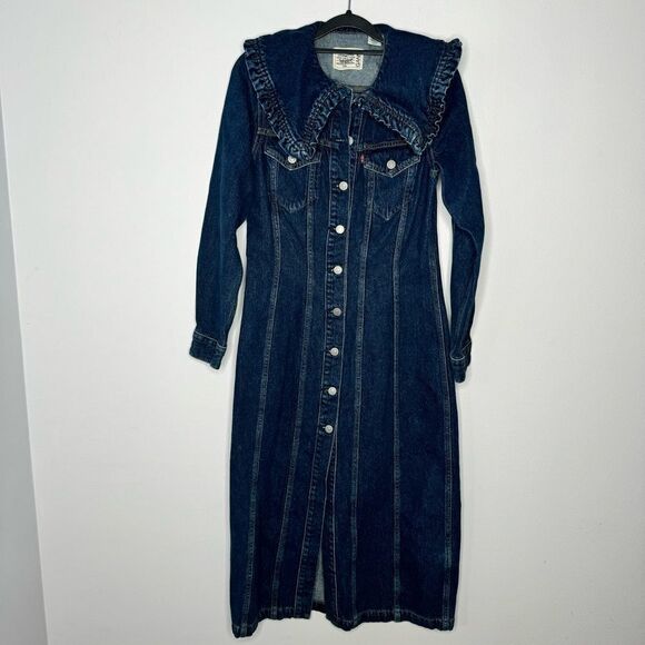 GANNI X LEVI'S Ruffle-trimmed cotton and hemp-blend denim shirt dress - Picture 4 of 12